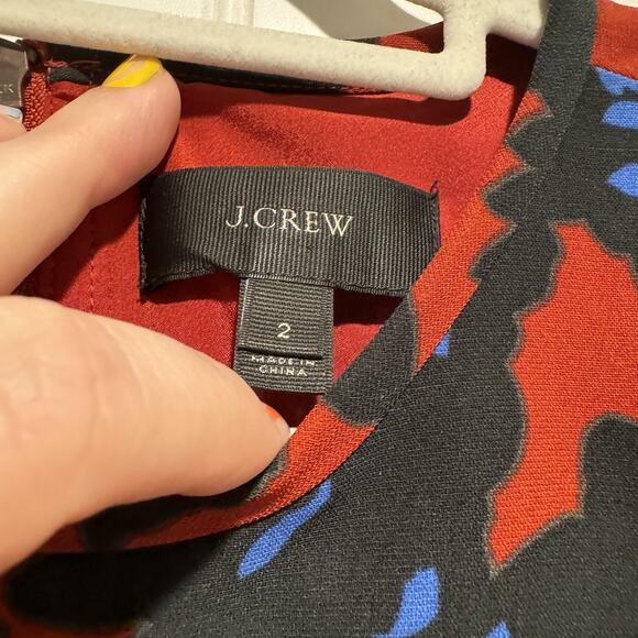 J Crew Red Blue Crepe Floral Knee Length Dress Size 2 - Picture 5 of 7